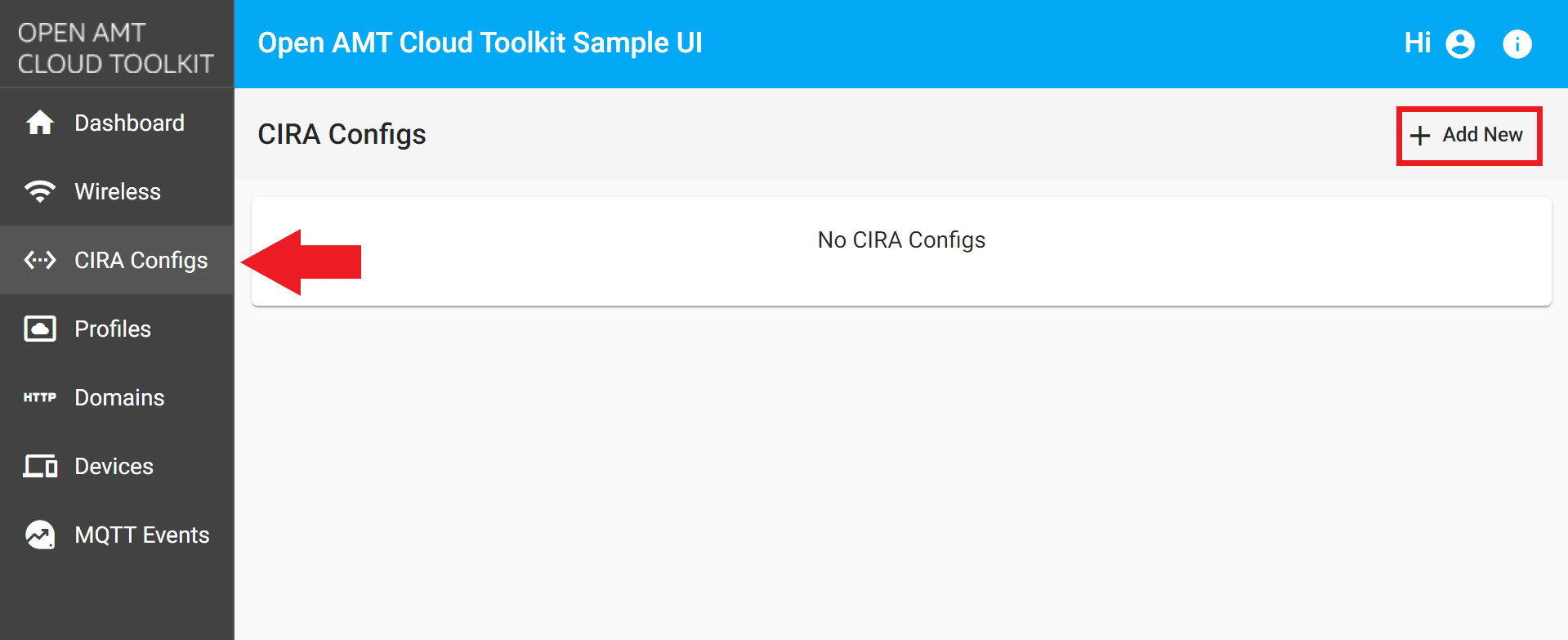 Figure 1: Create a new CIRA Config